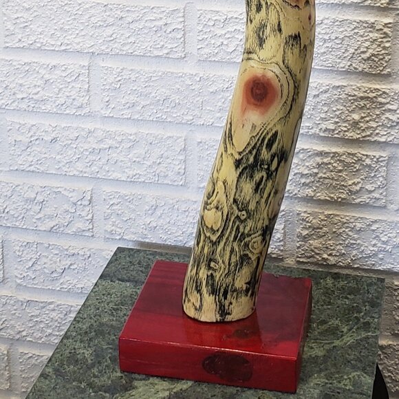 CUSTOM ABSTRACT ART FAUX ELEPHANT TUSK YELLOW/BLACK WOOD CARVING 35